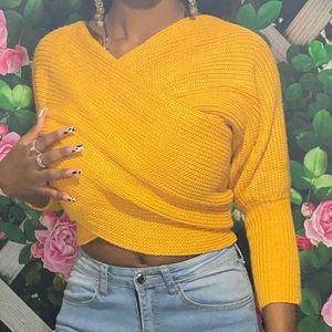 Yellow-Orange , multi wrap sweater. One size fits most ( small, medium, large )